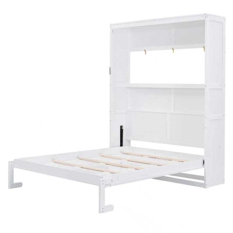 Lit escamotable mural avec tablettes de rangement, White