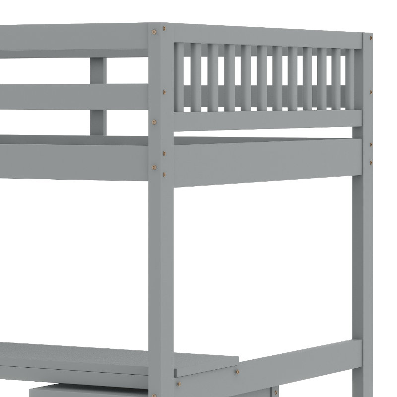 Lit mezzanine avec escalier, Gris, Lit double