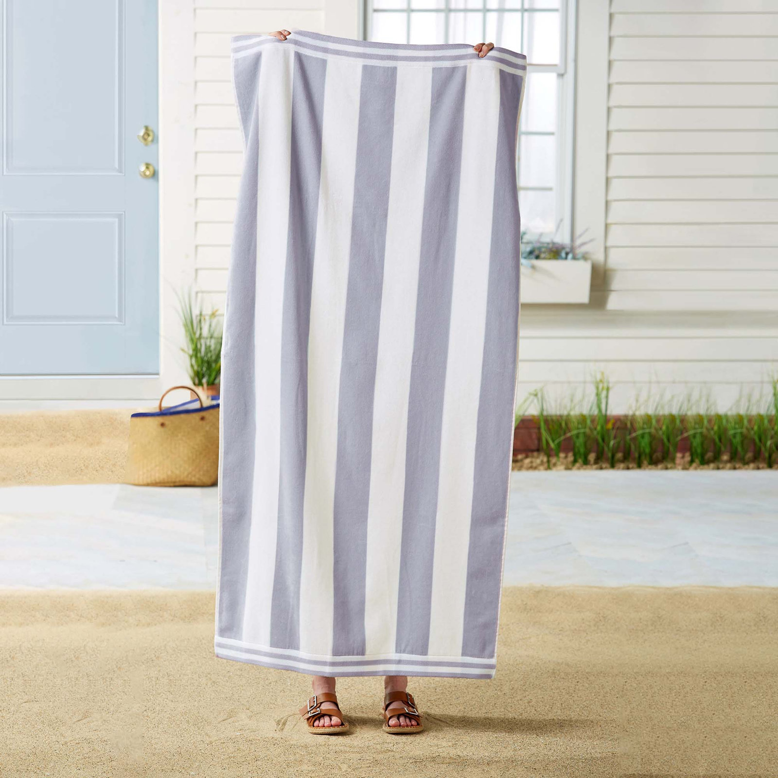 Edgartown Striped Cotton Beach Towels, Lavender Purple