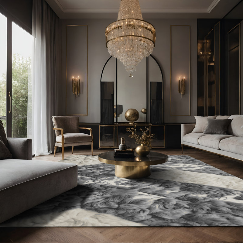 Tapis gris soyeux et moelleux, Rectangle 7 pi x 10 pi
