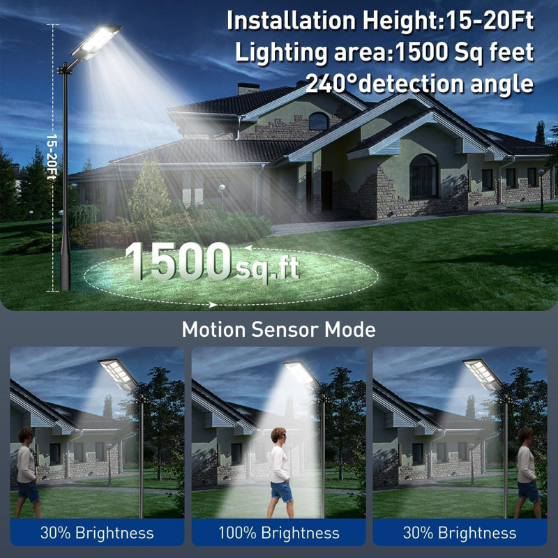 Ensemble de 2 projecteurs solaires d'extérieur, équivalents 1200W, avec capteur de mouvement et télécommande, crépuscule à l'aube, imperméable pour la rue, la cour et le jardin