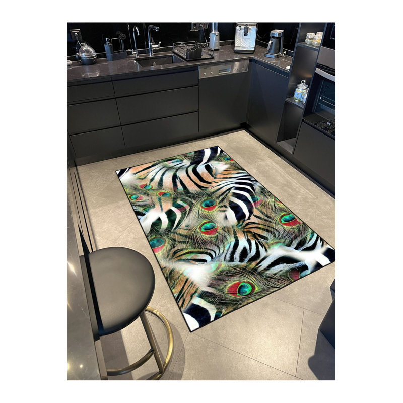 Tapis décoratif moderne à motif zébré lavable à la machine, Sous-tapis rond 3 pi 3 po inclus