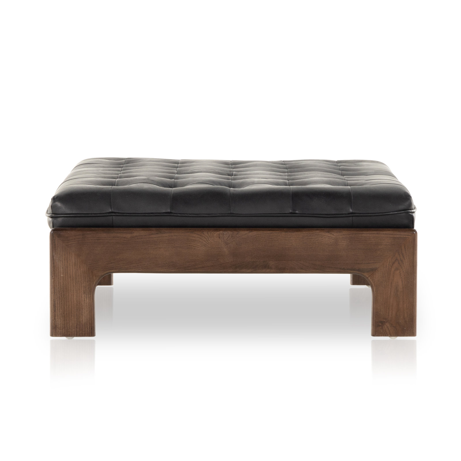 Bharkha 50" Genuine Leather Ottoman, Heirloom Black Genuine Leather