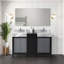 Black and Grey Double Bath Vanity 55 in. W x 22 in. D, Castle Grey Marble Top, Chrome Faucet Set and 53 in. Mirror