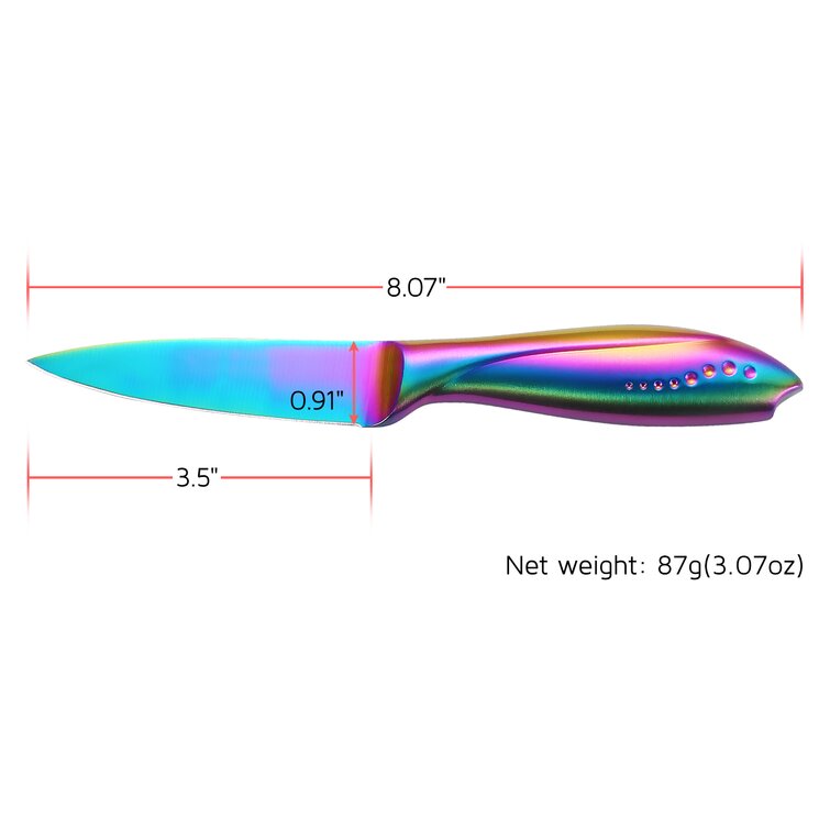 WELLSTAR Paring Knife 3.5 inch, Razor Sharp German Steel Blade and Comfortable Finger Guard Stainless Steel Handle with Rainbow Titanium Coating Wells