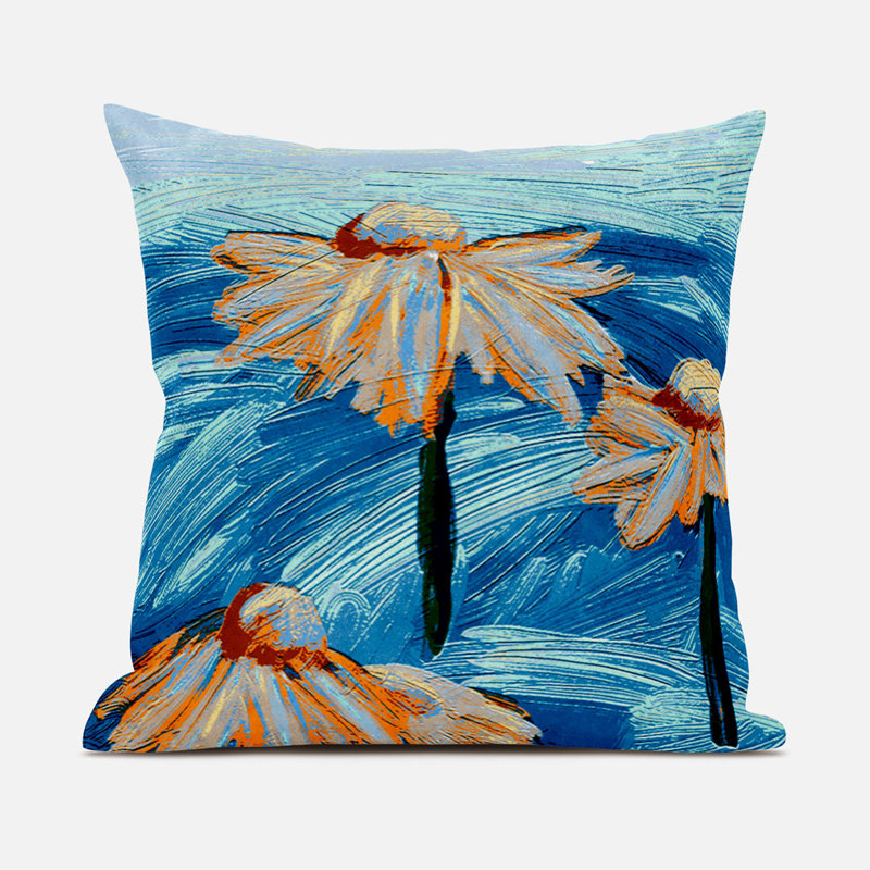 Floral Outdoor Reversible Throw Pillow, Blue/Orange, 20" x 20"