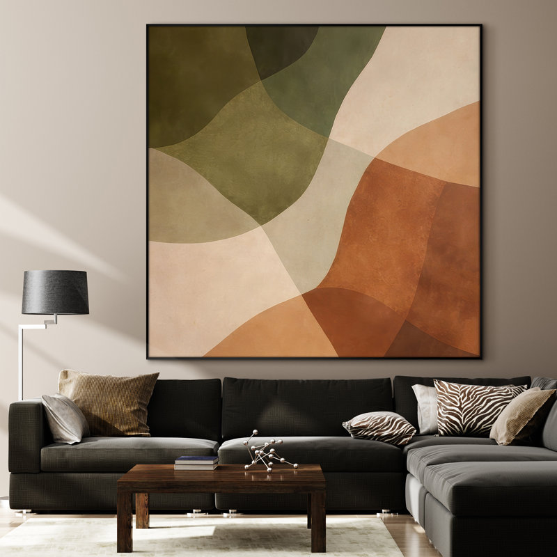 Extra Large Wall Art Fabric Print - Modern Earth Tone Abstract Shapes in Sage and Terracotta for Bedroom - "Frame Assembly Required (Unfinished Frame)"