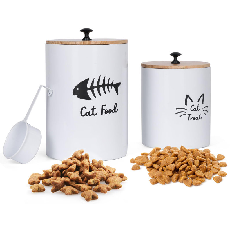 Contenant alimentaire hermétique pour chat avec couvercle et pelle en bambou, contenant en métal pour animaux de compagnie