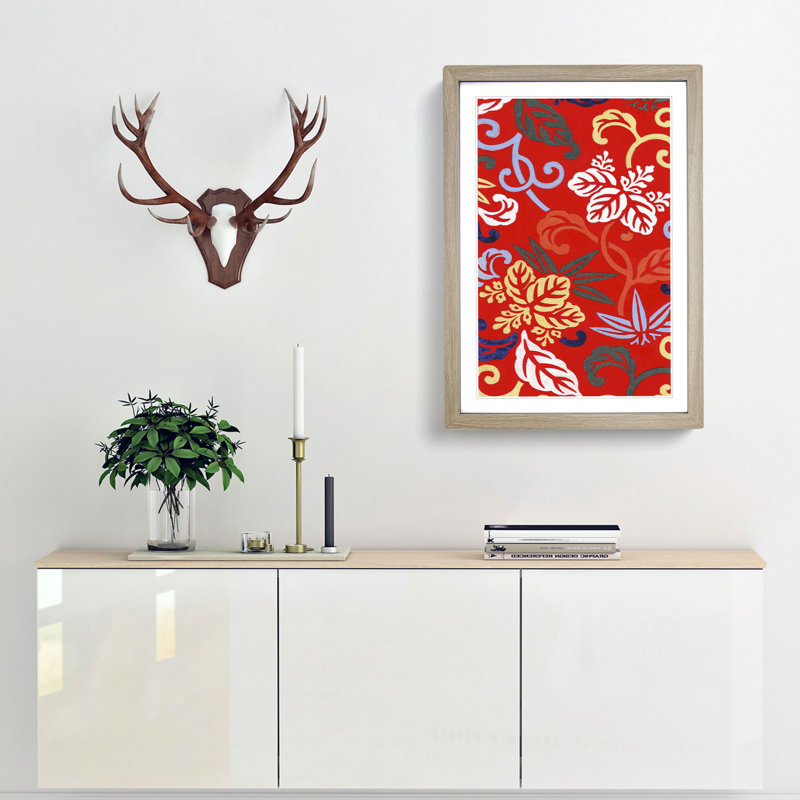 Japanese Floral Pattern - Picture Frame Painting Print, Oak Framed, 65cm H x 48cm W x 2cm D