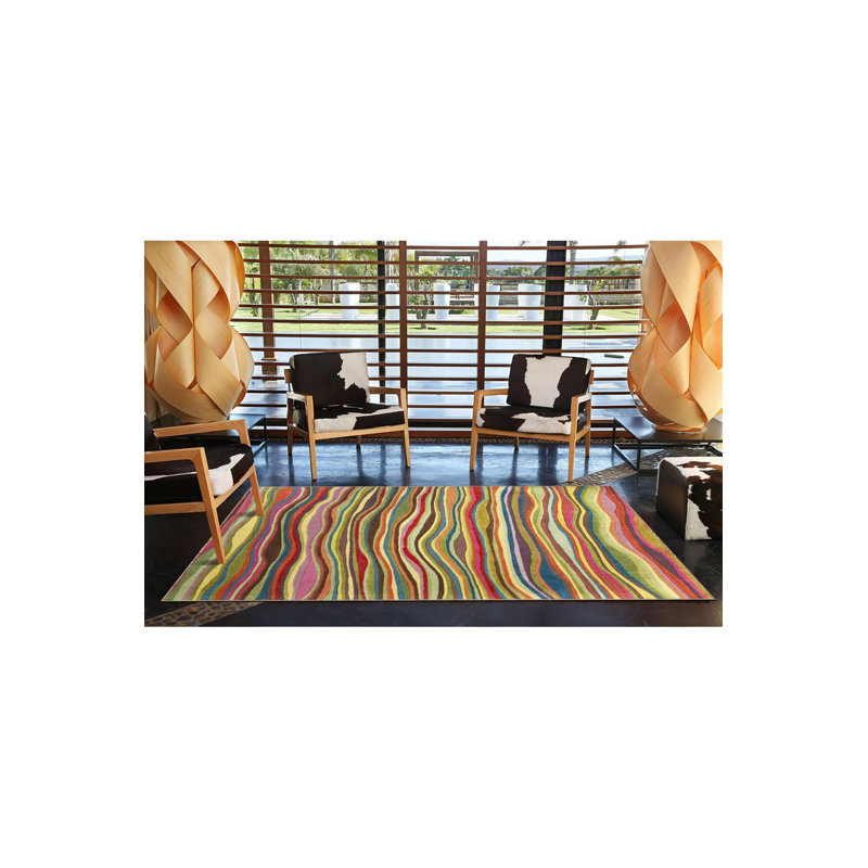 Multicolor Wavy Patterned Woven Base Rug, Square 3'3" 