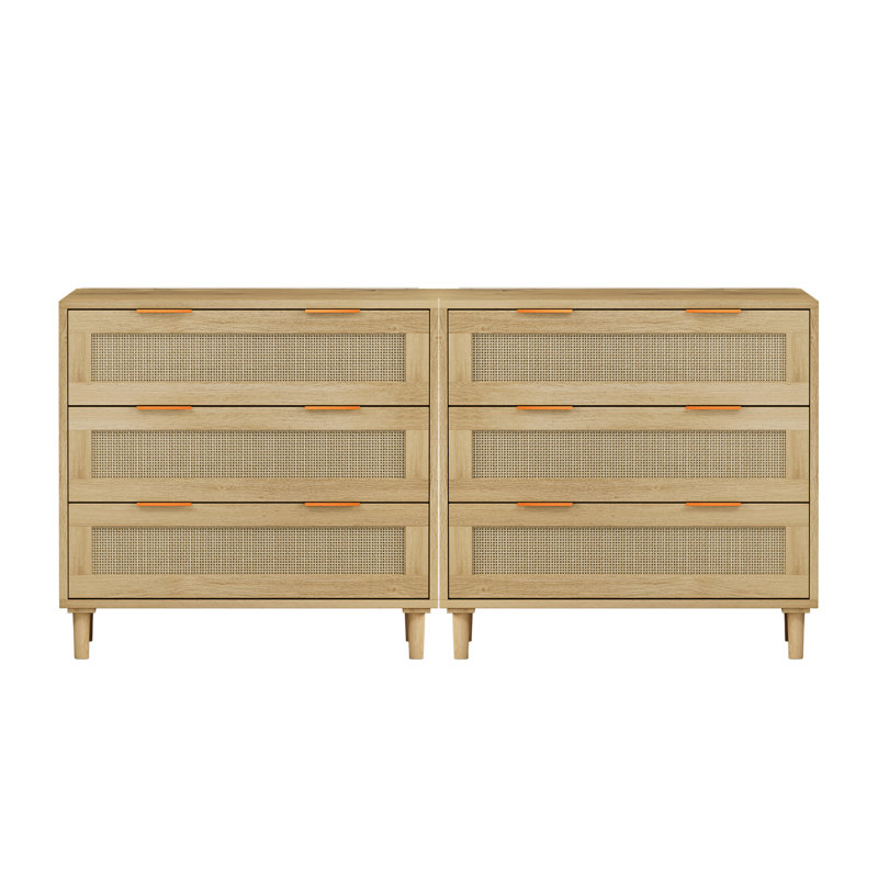 3-Drawers Rattan Storage Cabinet Rattan Drawer (Set Of 2), For Bedroom, Living Room, Dining Room, Hallways