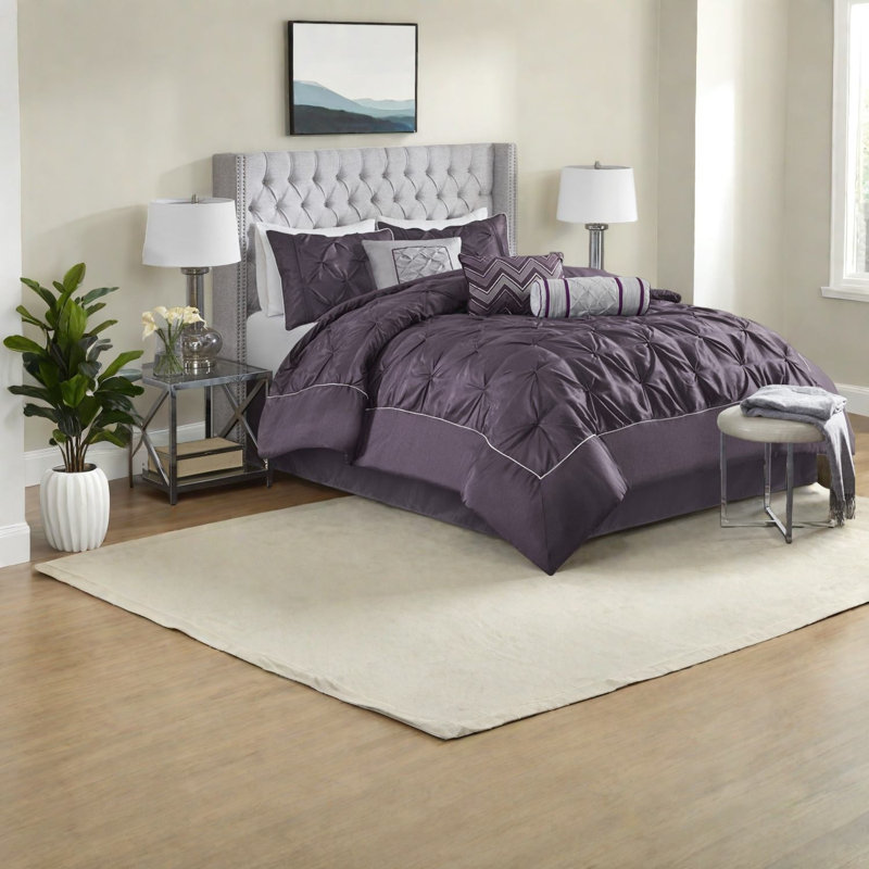 Elegant 7 Piece Bedding Sets, Polyester Cal King Tufted For Home