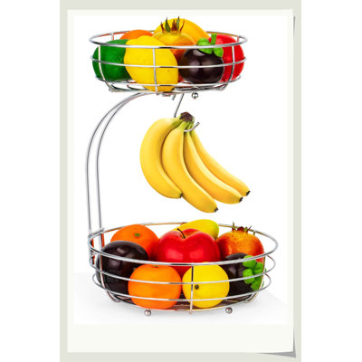 Panier à fruits 3-en-1 à 2 niveaux avec support à banane, assemblage sans outil en fer pour cuisine