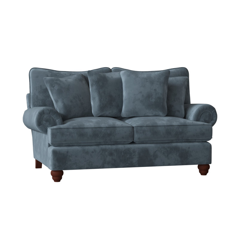 Causeuse à accoudoirs roulés avec coussins réversibles 74 po Kamali, Aberdeen 22 - velours bleu, Oui, Manhattan