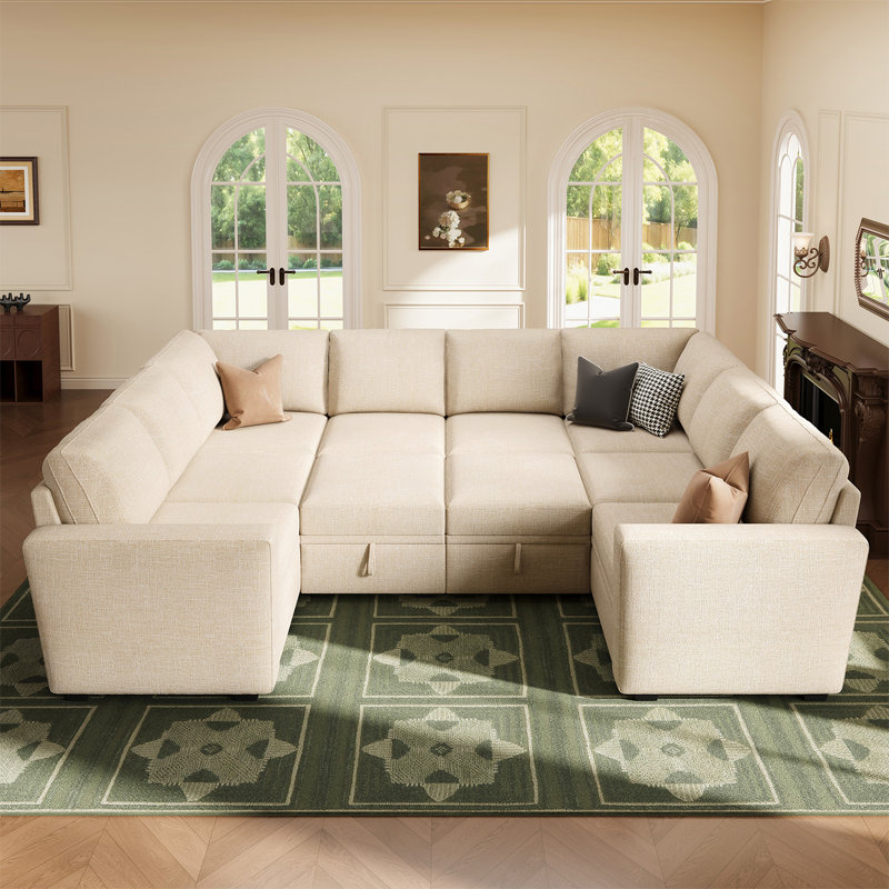 Canapé modulaire en U avec rangement Abramson, Polyester beige