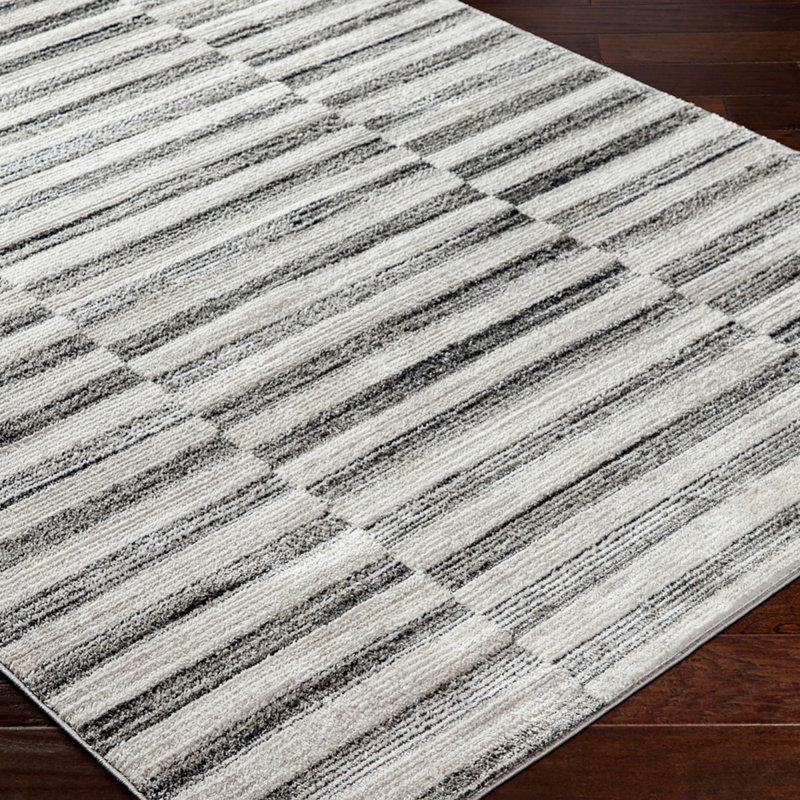 Black Modern Rug, Striped Easy to Clean Rug For Living Room, Dining Room, Bedroom, Kitchen, Rectangle 200 x 275cm