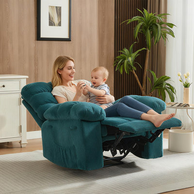 Fauteuil inclinable à bascule manuel surdimensionné de 137 cm (54 po) - Tissu brun doux et respirant, structure en acier robuste, poches latérales pratiques pour le salon