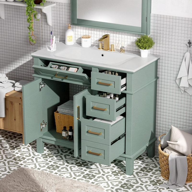Meuble-lavabo de salle de bain avec lavabo, Vert