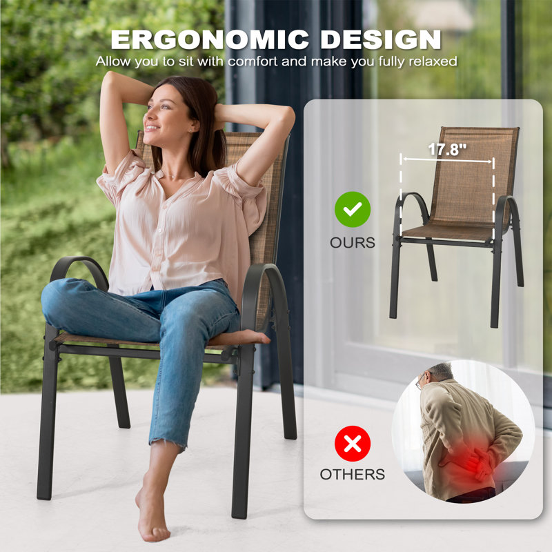 Outdoor Patio Chairs , Stackable Dining Chairs for All Weather, Chair Set with Armrests for Backyard, Brown