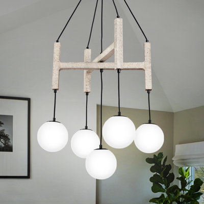 Lustre en verre blanc laiteux 5 lumières Spoutnik