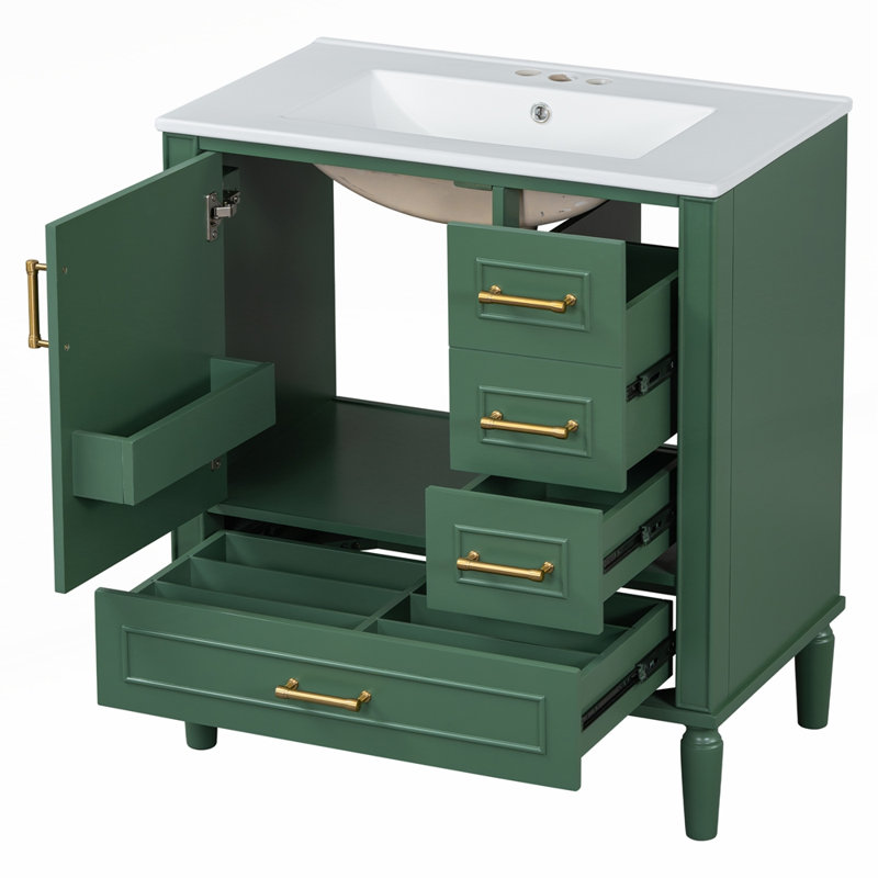 Durable Ceramic Basin Vanity with Overflow Drain and Ample Storage, Perfect for Modern Bathrooms
