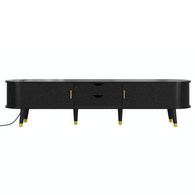 Ensemble de meuble télé et de table basse en bois Farmhouse avec station de charge