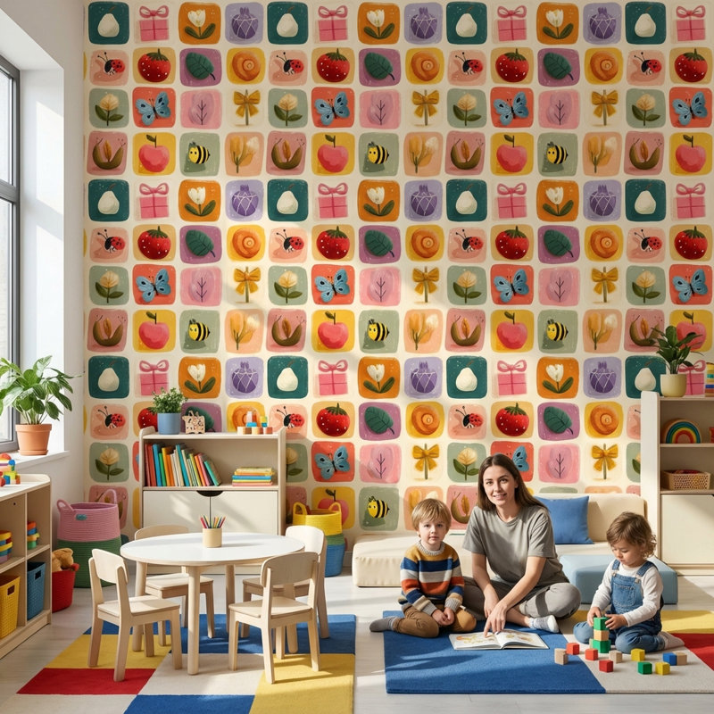 Whimsical Illustration Wallpaper Playful Eclectic Wall Mural