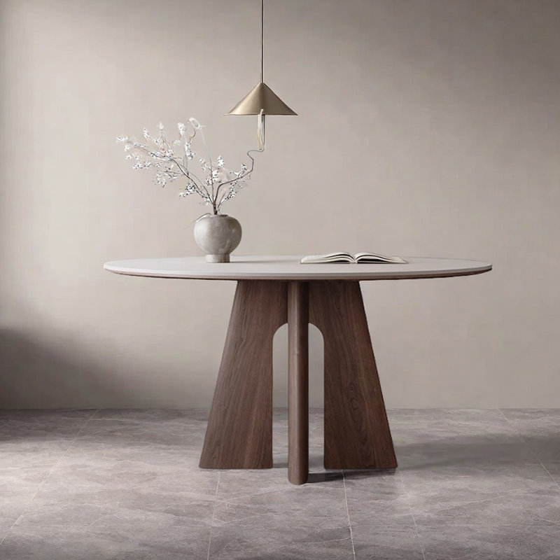 Round white sintered stone dining table, 29.53"H x 53.15"L x 53.15"W