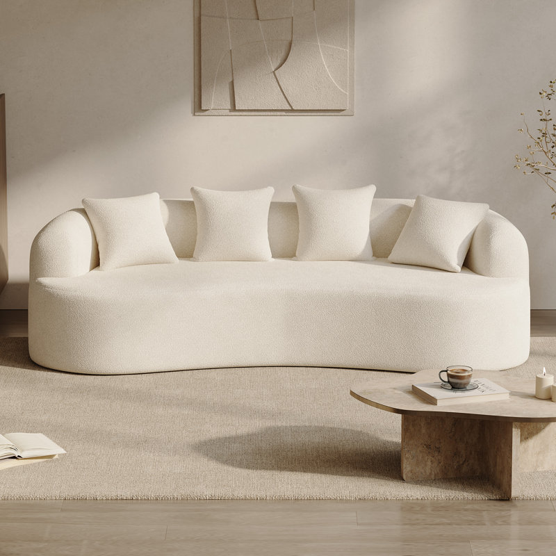 Canapé incurvé désossé en mousse à haute densité et sans assemblage requis, Beige / Blanc, H 24,5 po x l 106,5 po x P 41 po