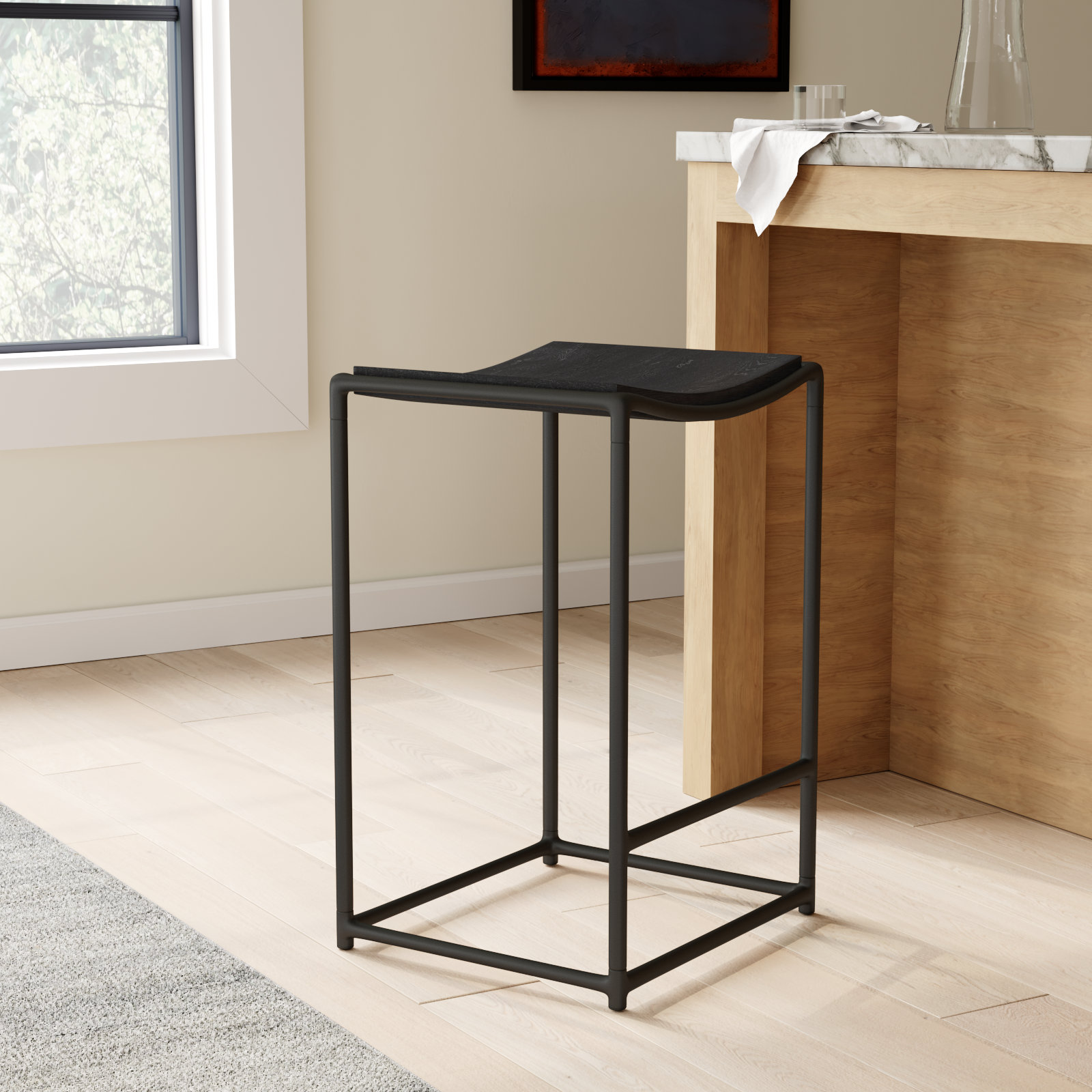 Galina Textured Wood w/ Metal Counter Stool, Black