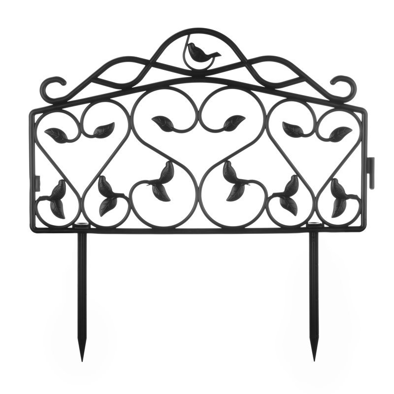 Evelyne Decorative Garden Border Edging: Leaf & Bird Design, Black, 16