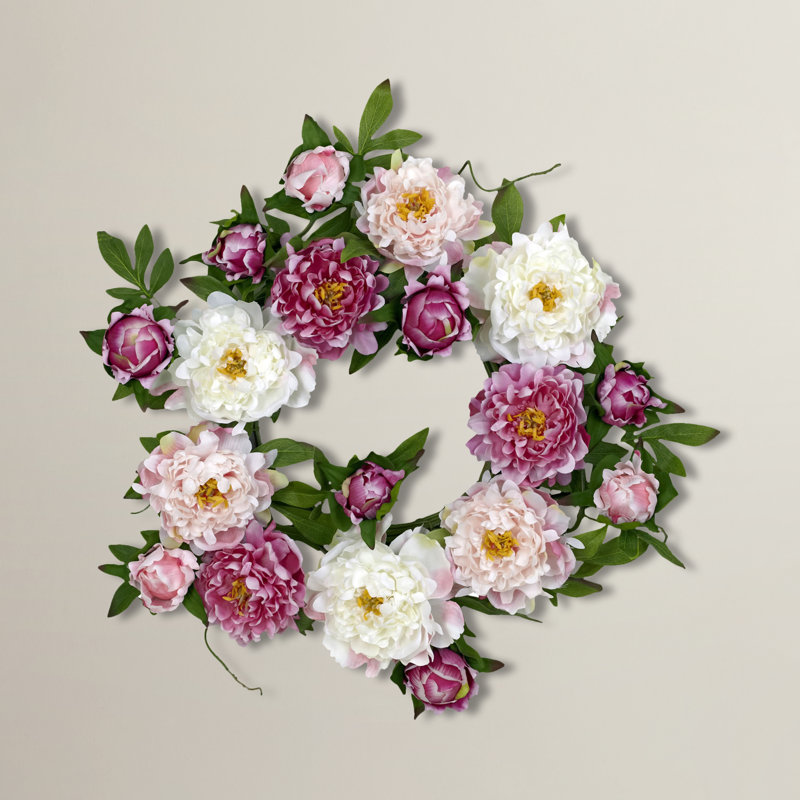Faux Peony Plastic 22'' Wreath