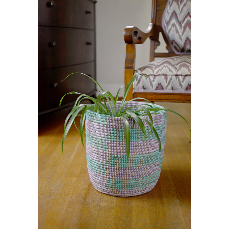 Aqua and Lavender Herringbone Bath Bin Basket
