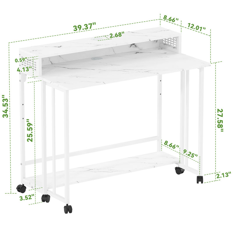 Modern Computer Desk Foldable Desktop with Rotating Wheels, White