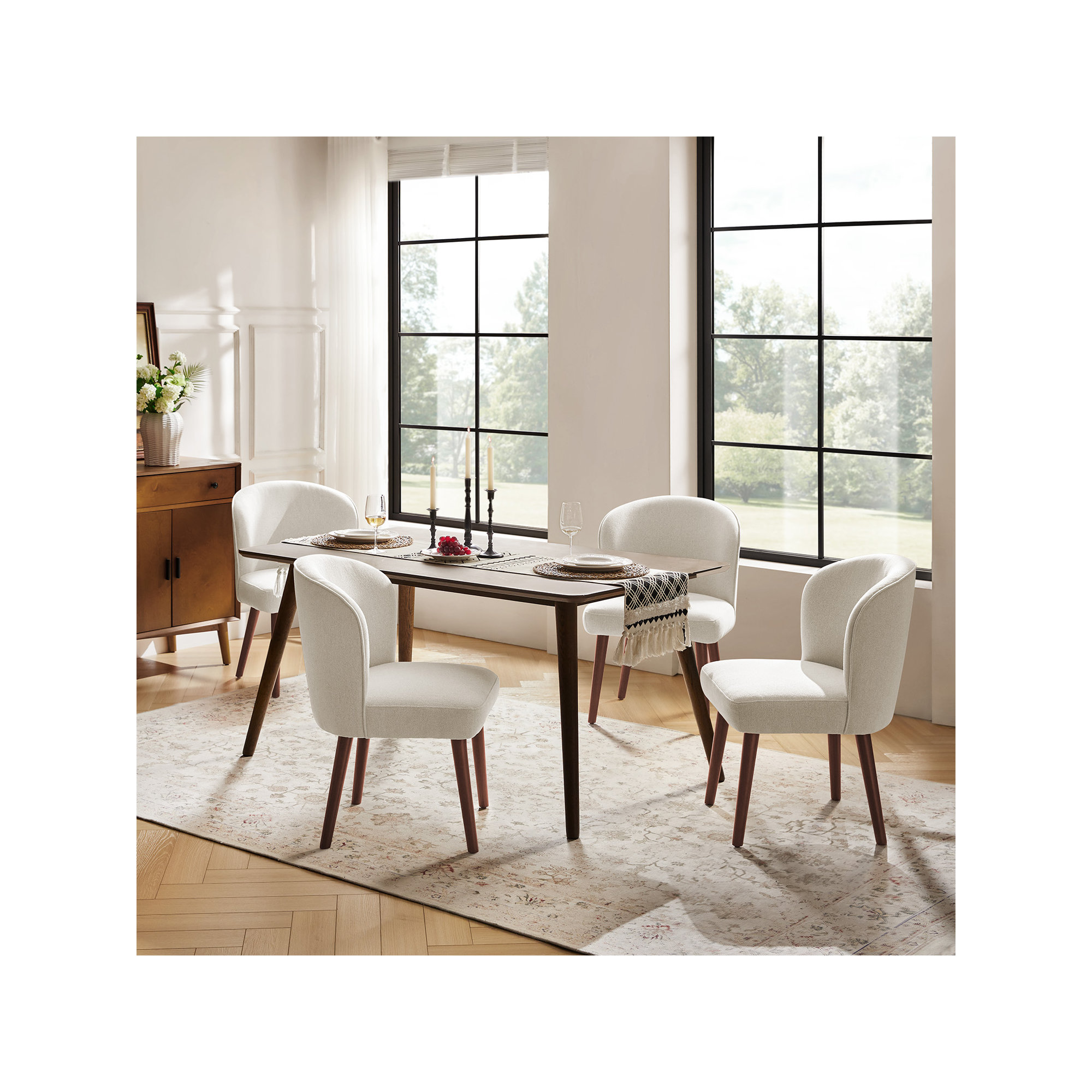 Palmdale Mid-Century Modern Upholstered Dining Chair Set, 4, Linen