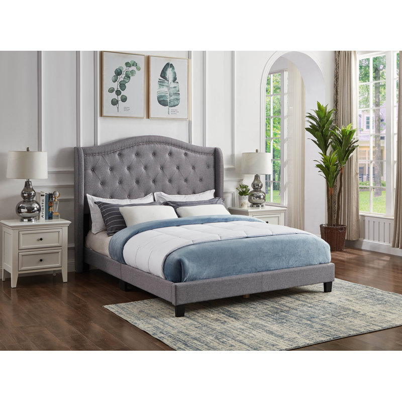Lit tapissier standard capitonné, Gris, Grand