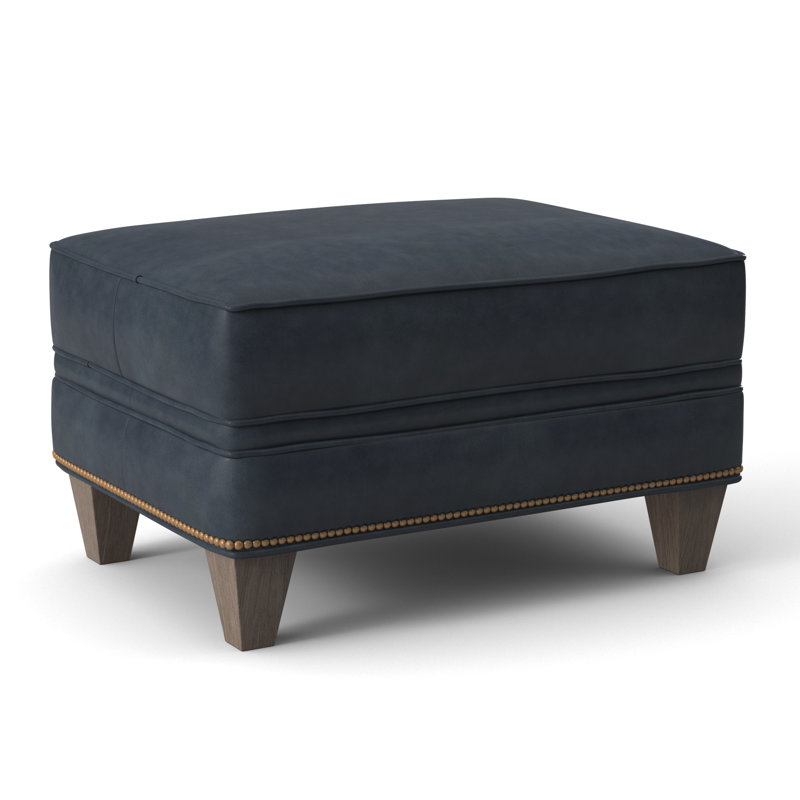 Taraval Ottoman, Aline Light Gray Stonewash Genuine Leather, Stone, French Natural