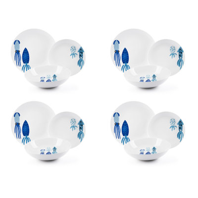 Squid 12 Piece Porcelain Dinnerware Set - Service for 4