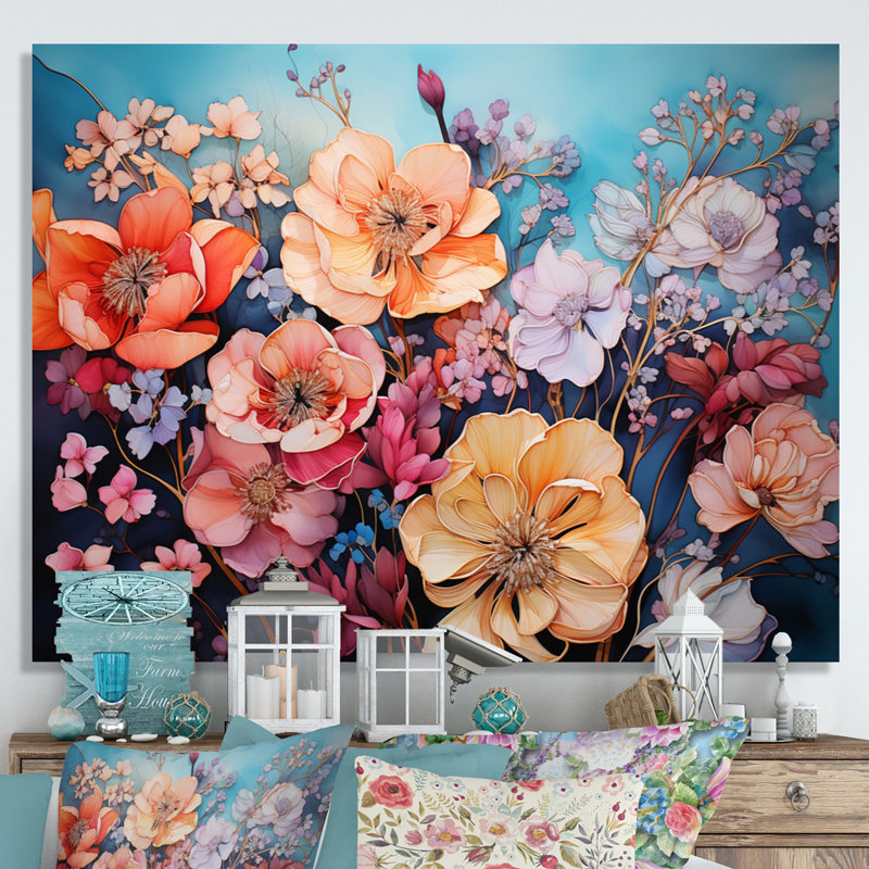 Corail floral symphonie I - abstrait Botanicals Wall Art Living Room, L 32 po x H 16 po, Toile tendue