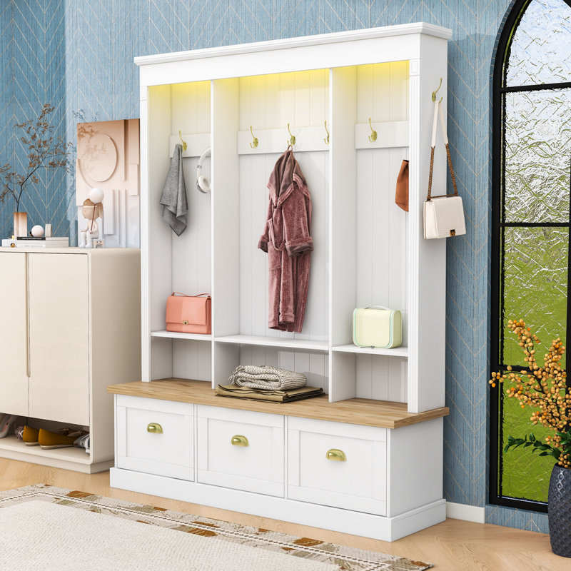 Multi-Functional Entryway Organizer with Lighting and Superior Craftsmanship, White