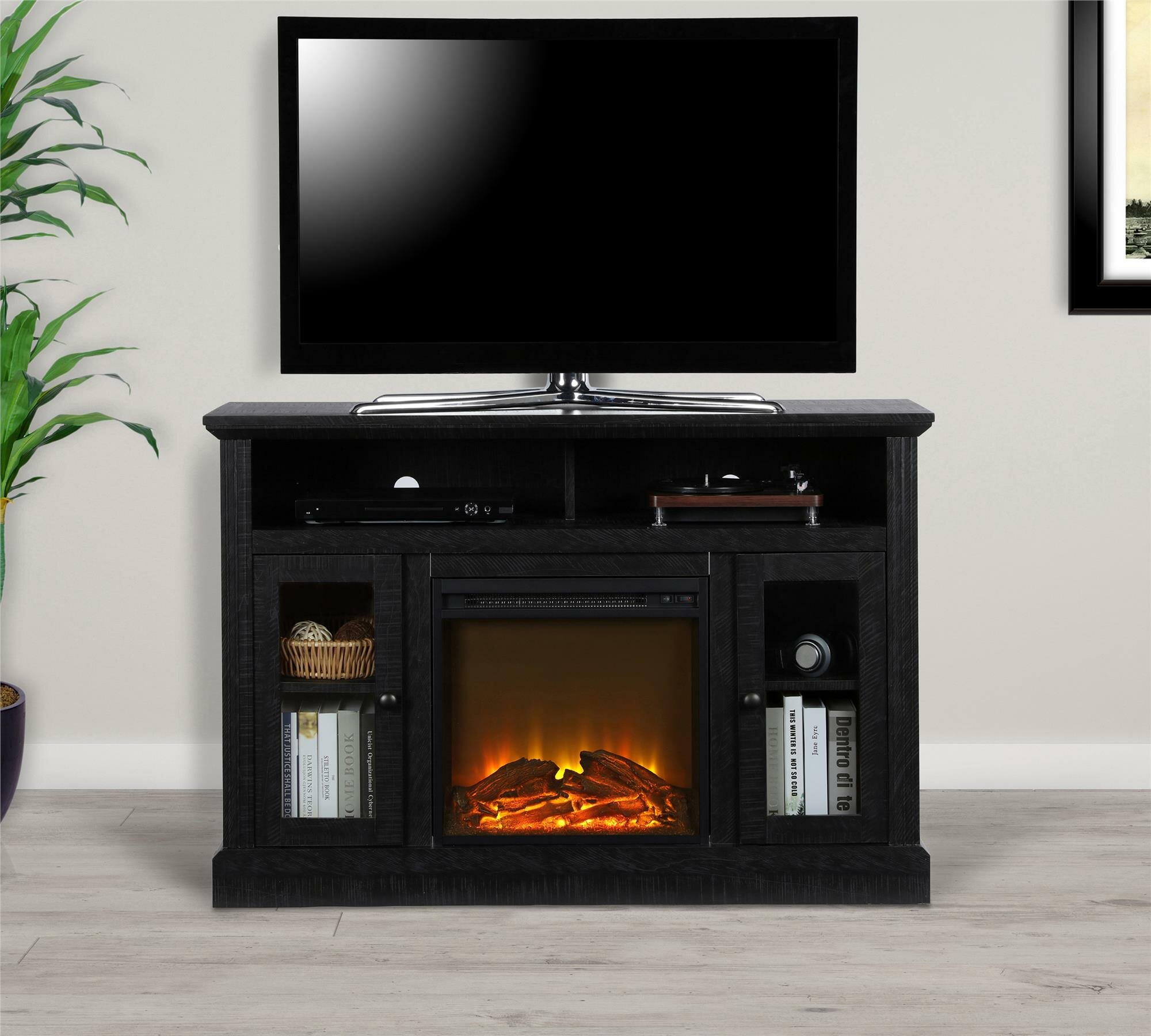 Tucci tv store stand with fireplace