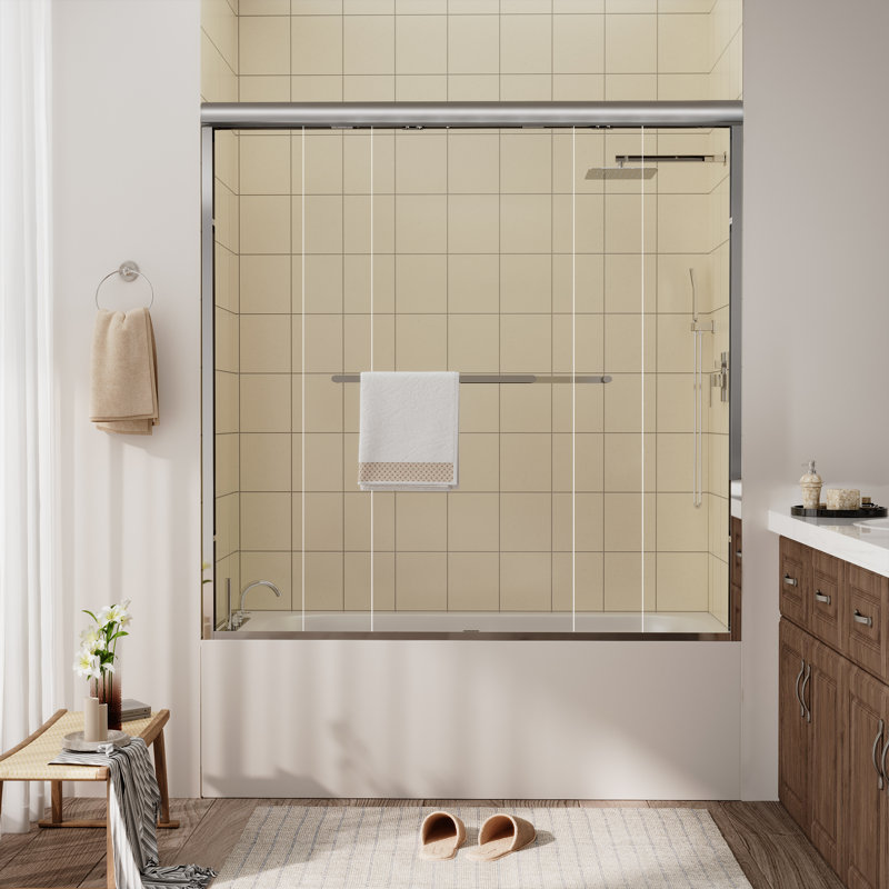Porte de douche coulissante encadrée en noir mat avec verre transparent, Chrome chrome
