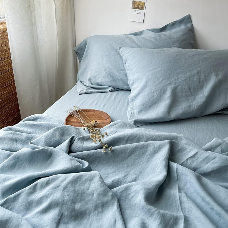 100% Linen Pillowcases Basic Style Solid Color Set Of 2,Stone Washed Flax Pillow Cover Envelope Closure, Queen Pillowcases