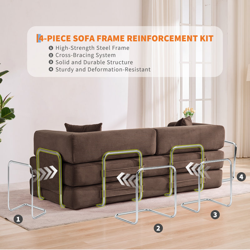 Canapé-lit moderne convertible 78,8 po, canapé-lit 2 en 1 avec coussin amovible, Brun