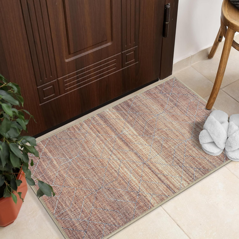 Tapis traditionnel doré résistant aux taches et lavable à la machine, Rectangulaire 2 pi x 3 pi