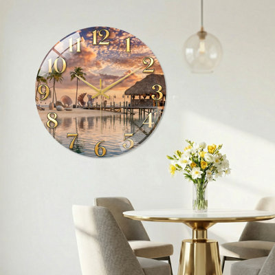 "Tropical Sunset", horloge murale décorative moderne en verre 15,7 "