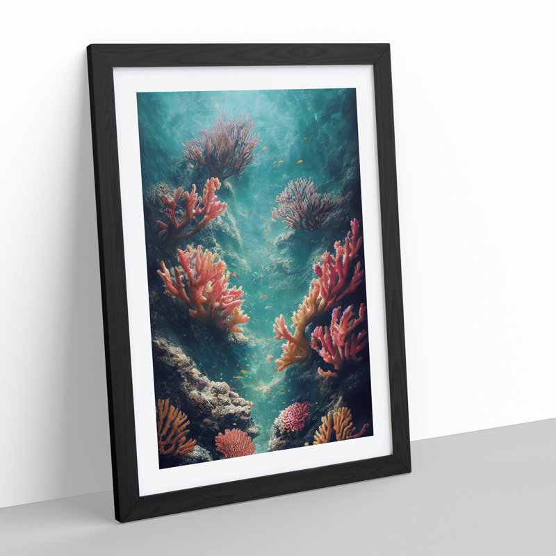 Enthralling Coral Reef - Single Picture Frame Print, 64cm H x 46cm W, Black