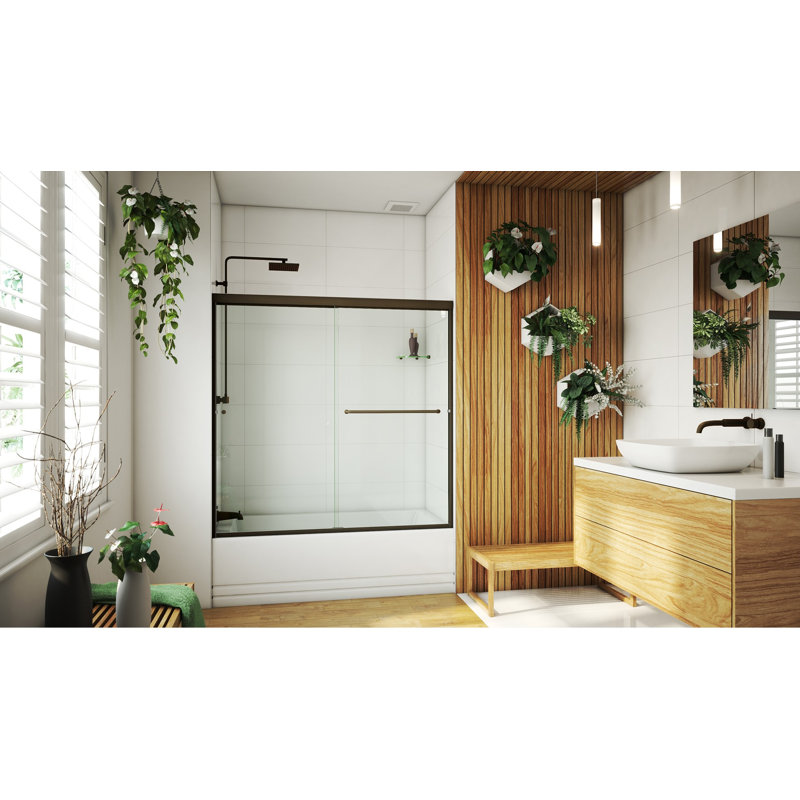 Leter 56" W x H 55.38" Frameless Tub Door, Left Opening, Anodized Oil Rubbed Bronze