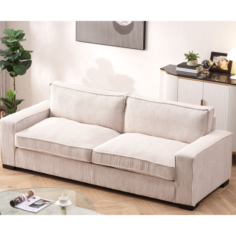 Velours côtelé luxueux beige - 3 places, spacieux et confortable pour le velours côtelé moderne, Beige