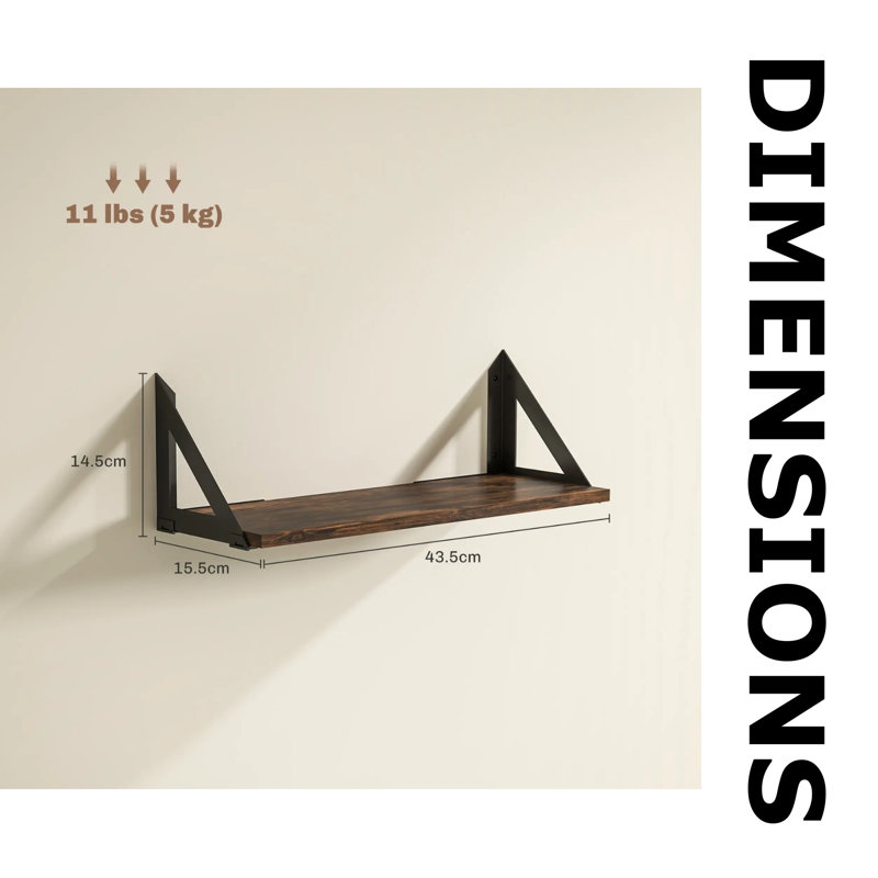 Industrial Wall Mounted Floating Shelf, 14.5 cm H x 43.5 cm L x 15.5 cm D